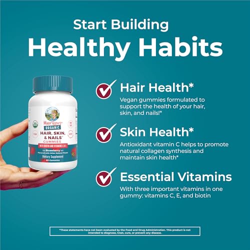 MaryRuth's Hair Skin and Nail Vitamins | USDA Organic | 2500 mcg Biotin Gummies with Vitamin C & Vitamin E | Hair Growth Vitamins | Skin Care | Nail Growth | Ages 14+ | 60 Count | 3 Pack
