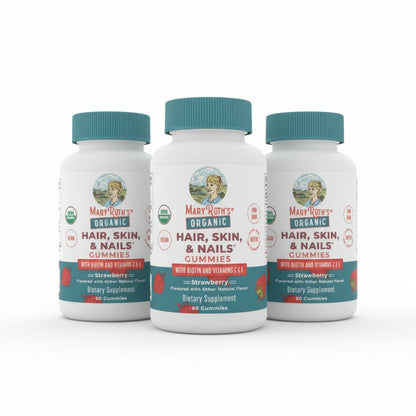 MaryRuth's Hair Skin and Nail Vitamins | USDA Organic | 2500 mcg Biotin Gummies with Vitamin C & Vitamin E | Hair Growth Vitamins | Skin Care | Nail Growth | Ages 14+ | 60 Count | 3 Pack