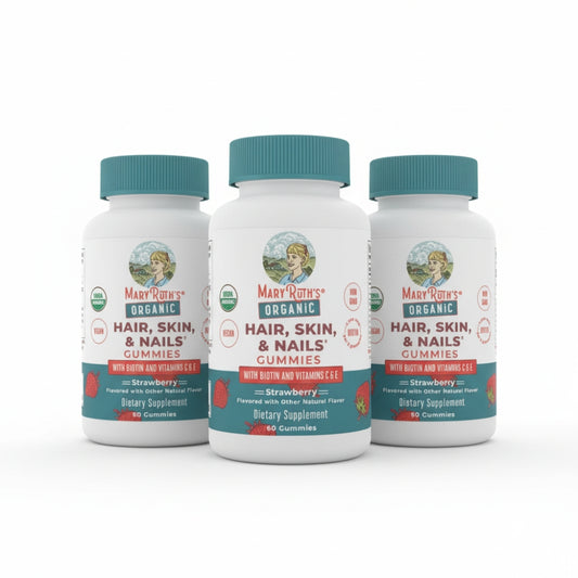 MaryRuth's Hair Skin and Nail Vitamins | USDA Organic | 2500 mcg Biotin Gummies with Vitamin C & Vitamin E | Hair Growth Vitamins | Skin Care | Nail Growth | Ages 14+ | 60 Count | 3 Pack