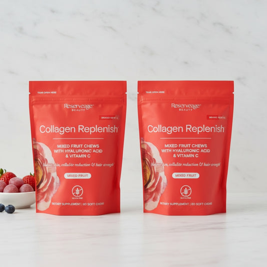 Reserveage Beauty Collagen Replenish Chews - Supplement for Skincare & Hair Growth - Supports Collagen & Elastin - Nail Care Supplement - Mixed Fruit - 60 Soft Chews (20 Servings) 2 Pack