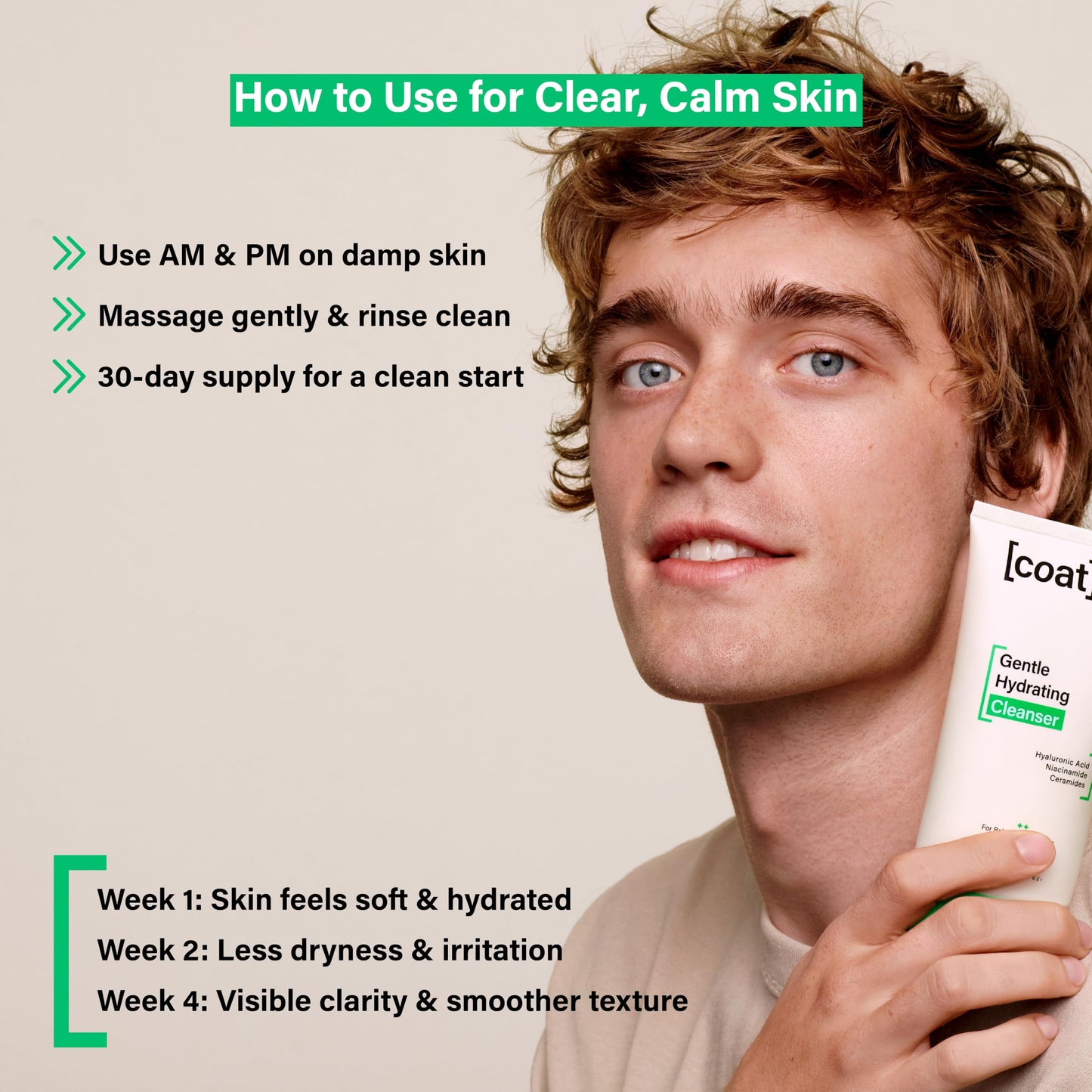 COATS Gentle Hydrating Cleanser [5oz] – Moisturizing Face Wash w/Hyaluronic Acid – Preppy Skincare- Fragrance-Free, Vegan, Clean Skincare for Teens, Combo to Dry Skin - 30 Day Supply