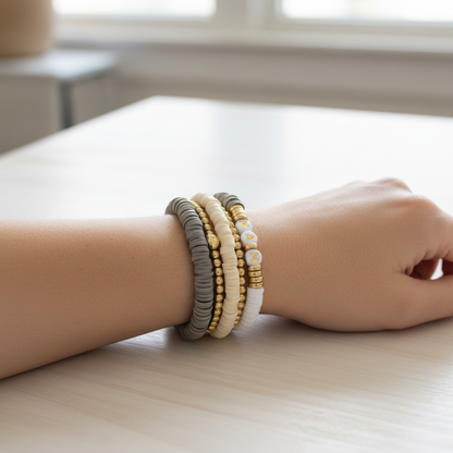 MAMA 5pc Bracelet Set Gold Beaded Heishi Stackable Creative Home & Kitchen