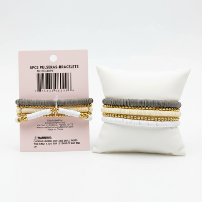 MAMA 5pc Bracelet Set Gold Beaded Heishi Stackable Creative Home & Kitchen