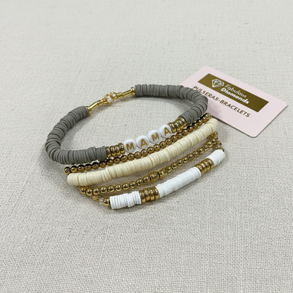 MAMA 5pc Bracelet Set Gold Beaded Heishi Stackable Creative Home & Kitchen