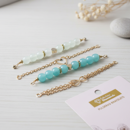 Set of 4 Fabulous Diamonds Bracelets Gold Tone Heart Infinity Beads Jewelry Gift