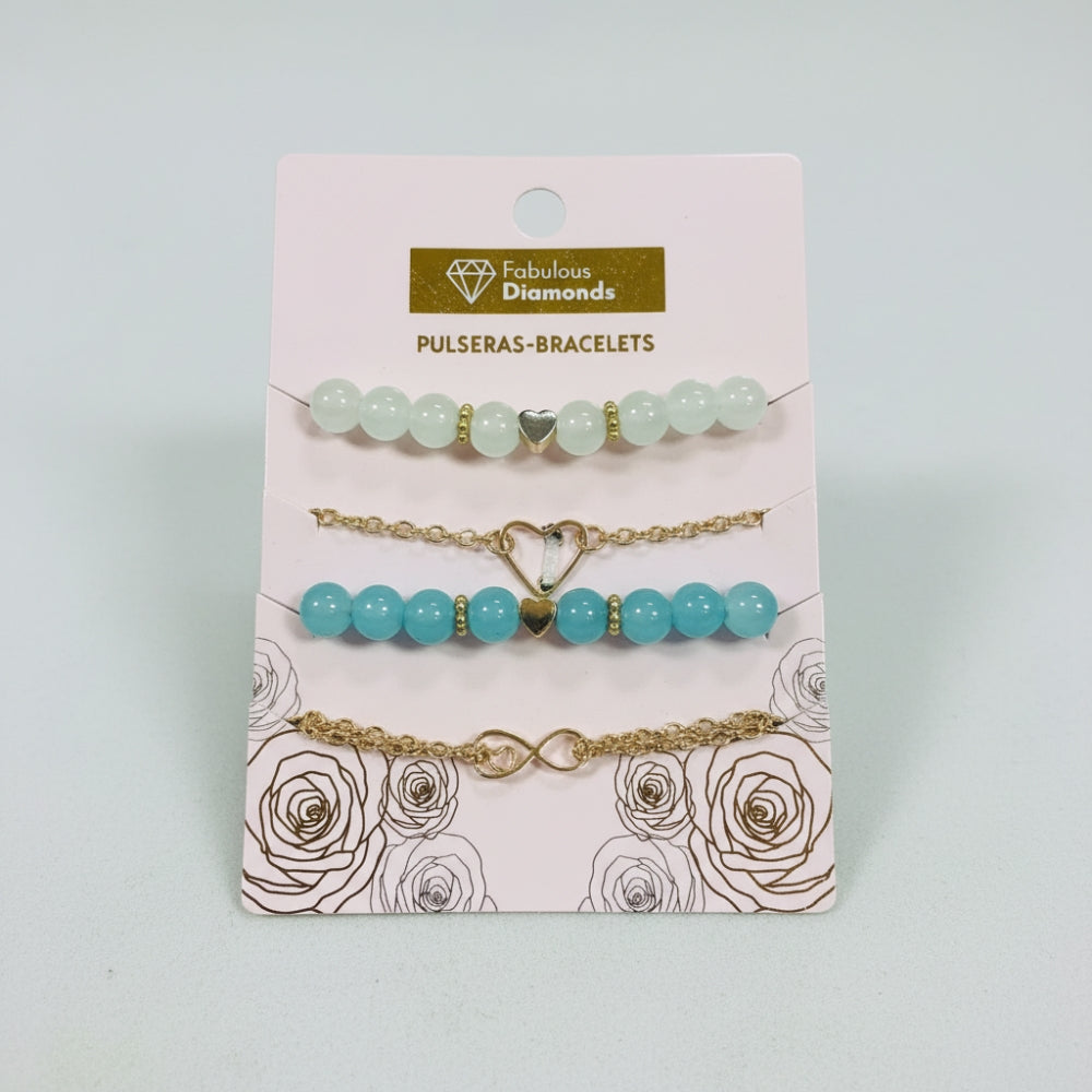 Set of 4 Fabulous Diamonds Bracelets Gold Tone Heart Infinity Beads Jewelry Gift