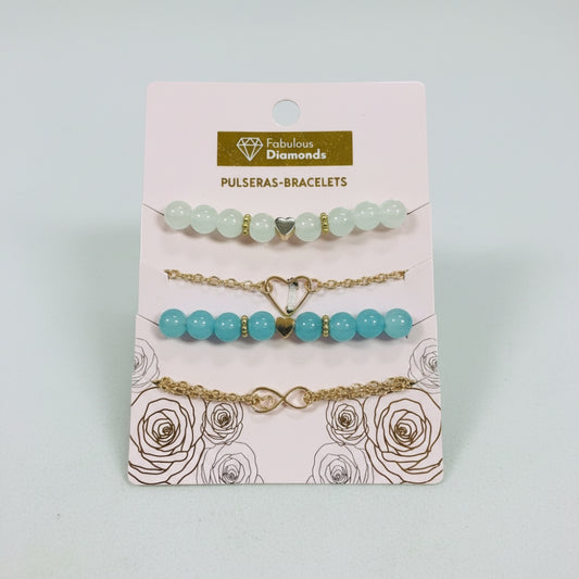 Set of 4 Fabulous Diamonds Bracelets Gold Tone Heart Infinity Beads Jewelry Gift