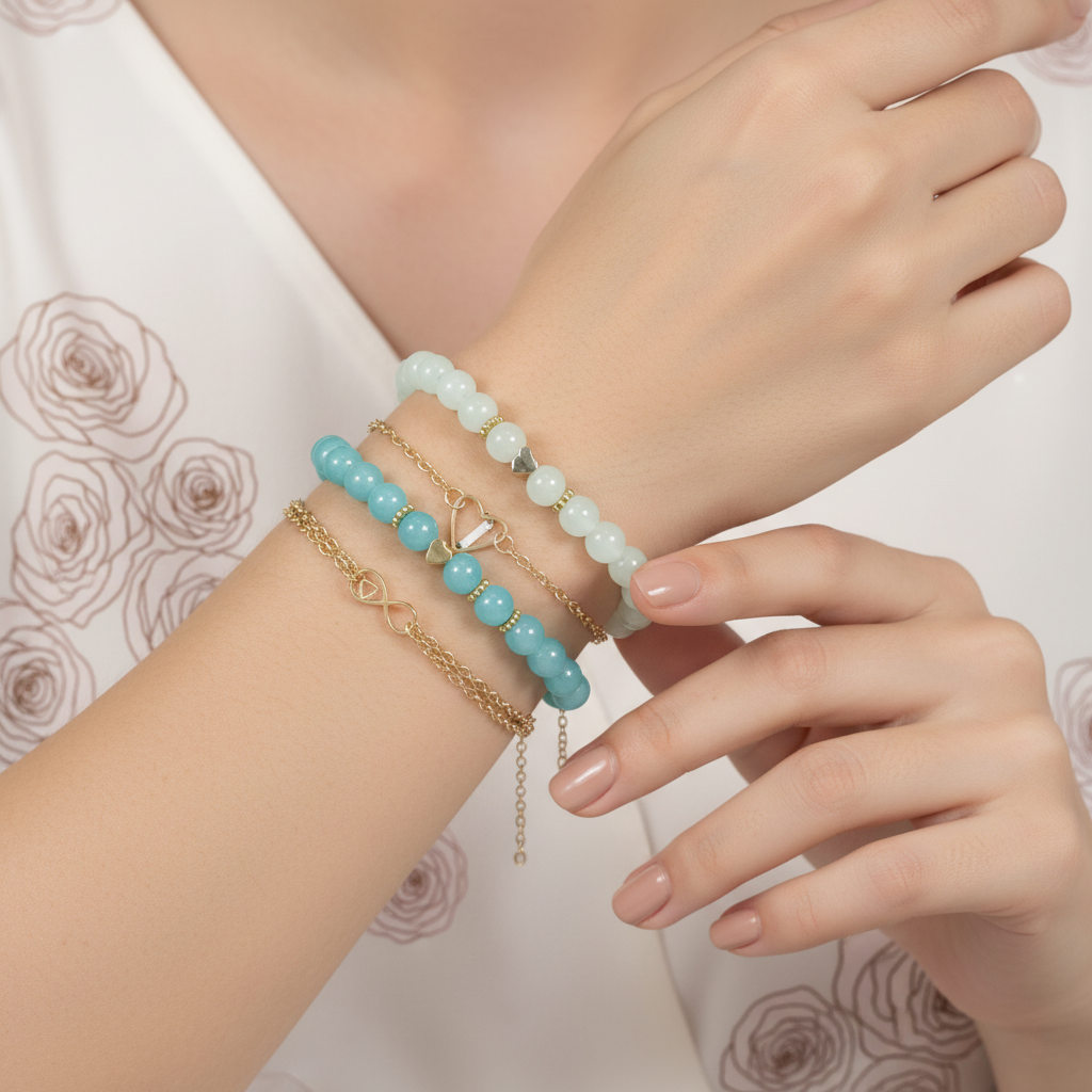 Set of 4 Fabulous Diamonds Bracelets Gold Tone Heart Infinity Beads Jewelry Gift