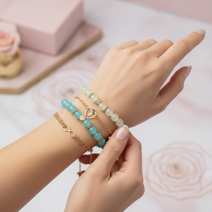 Set of 4 Fabulous Diamonds Bracelets Gold Tone Heart Infinity Beads Jewelry Gift