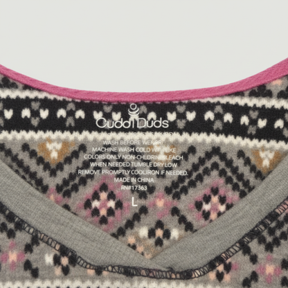 Cuddl Duds Women's Henley Pajama Set Fair Isle Purple Gray Top L Bottom XL NWOT
