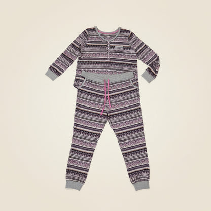 Cuddl Duds Women's Henley Pajama Set Fair Isle Purple Gray Top L Bottom XL NWOT