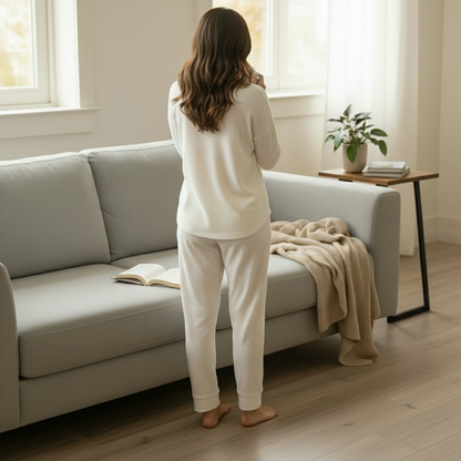 Jaclyn Intimates XL Ribbed Henley Pajama Set Loungewear Bone Cozy Nights 2pc