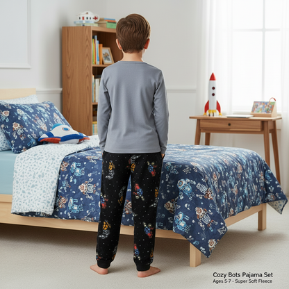 Cuddl Duds Boys Pajama Set Size M 8 Fleece Grey Top spaceman Print Pants NWT