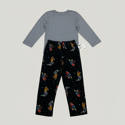 Cuddl Duds Boys Pajama Set Size M 8 Fleece Grey Top spaceman Print Pants NWT