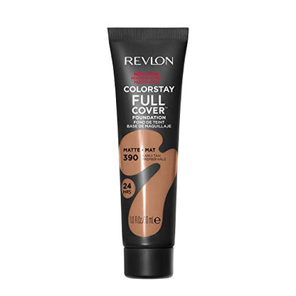 Revlon ColorStay Full Cover Longwear Matte Foundation, Heat & Sweat Resistant Lightweight Face Makeup, Early Tan (390), 1.0 oz
