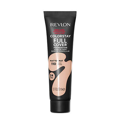 Revlon ColorStay Full Cover Longwear Matte Foundation, Heat & Sweat Resistant Lightweight Face Makeup, Ivory (110), 1.0 oz