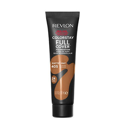 Revlon ColorStay Full Cover Longwear Matte Foundation, Heat & Sweat Resistant Lightweight Face Makeup, Almond (405), 1.0 oz