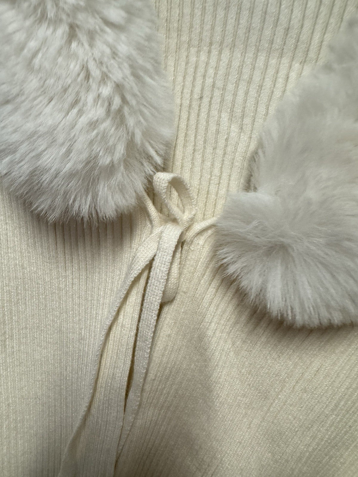 Draper James XS Cream Ribbed Sweater Removable Collar Tie Front Pullover NWOT