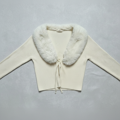 Draper James XS Cream Ribbed Sweater Removable Collar Tie Front Pullover NWOT