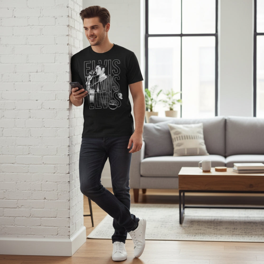 Elvis Presley Men's 2XL Black T-Shirt Graphic Tee King of Rock and Roll NWOT