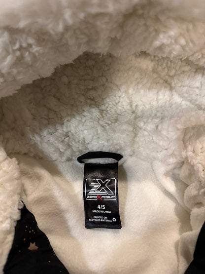 ZeroXposur Girls Puffer Jacket Black Gold Foil Stars Faux Fur Hood NWOT Size 4/5