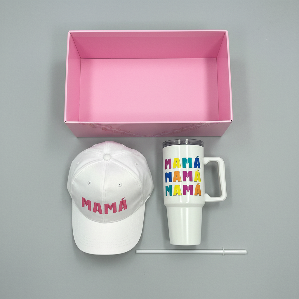 Mamá Mother's Day Gift Set White Baseball Cap & Insulated Tumbler Box
