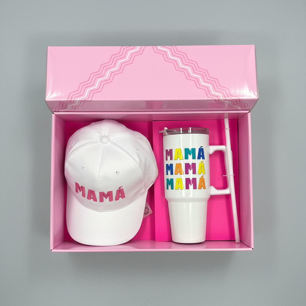Mamá Mother's Day Gift Set White Baseball Cap & Insulated Tumbler Box