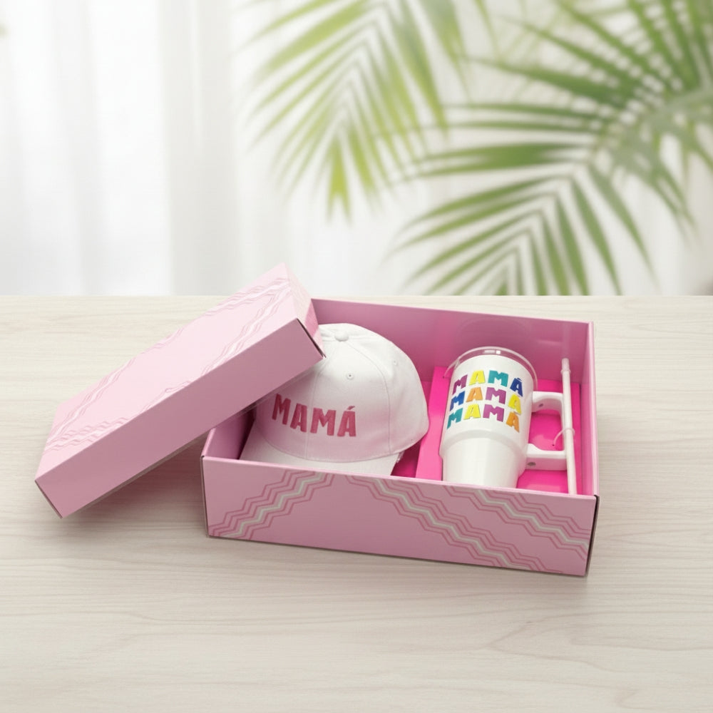 Mamá Mother's Day Gift Set White Baseball Cap & Insulated Tumbler Box