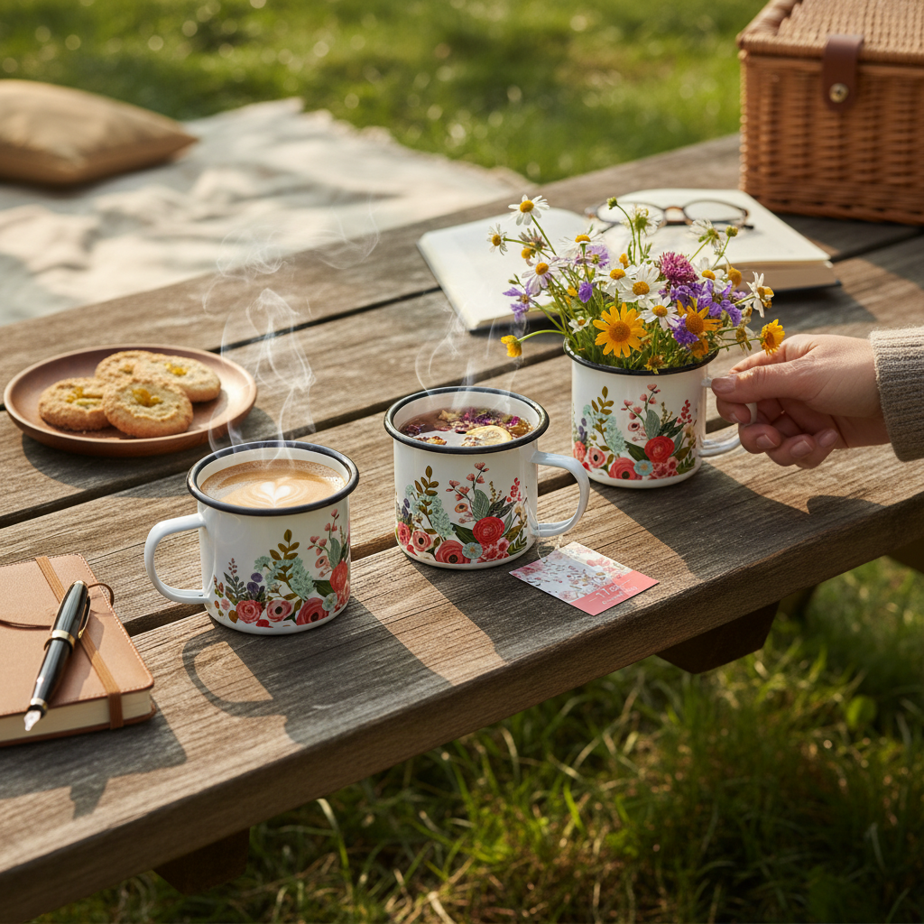 3pc Creative Home & Kitchen Floral Enamel Mug Set Vintage Farmhouse Coffee Cups