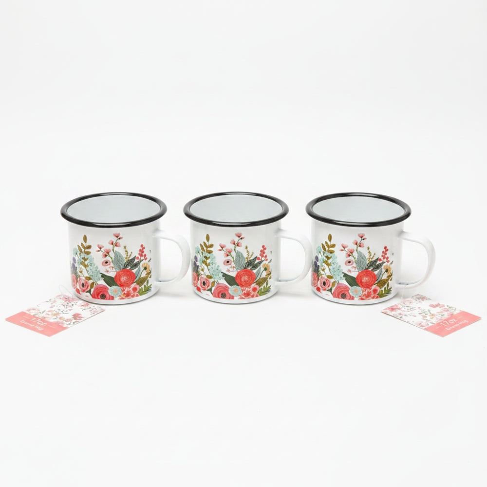 3pc Creative Home & Kitchen Floral Enamel Mug Set Vintage Farmhouse Coffee Cups