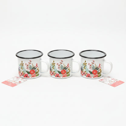 3pc Creative Home & Kitchen Floral Enamel Mug Set Vintage Farmhouse Coffee Cups