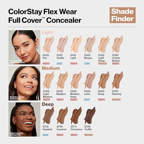 Revlon ColorStay Flex Wear, Full Cover Non-Creasing Concealer, Infused with Hyaluronic Acid & Vitamin E, Flexible Longwear, 015 Light, 0.34 Fl Oz