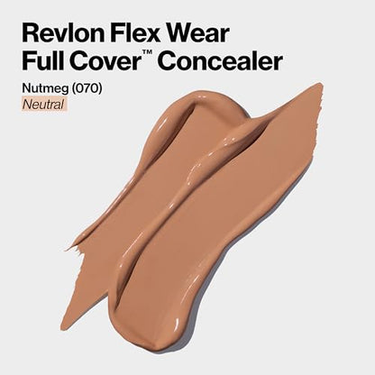 Revlon ColorStay Flex Wear, Full Cover Non-Creasing Concealer, Infused with Hyaluronic Acid & Vitamin E, Flexible Longwear, 070 Nutmeg, 0.34 Fl Oz