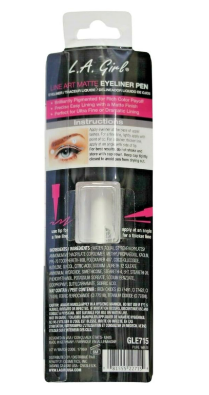 L.A. Girl Line Art Matte Eyeliner, Pure White GLE715