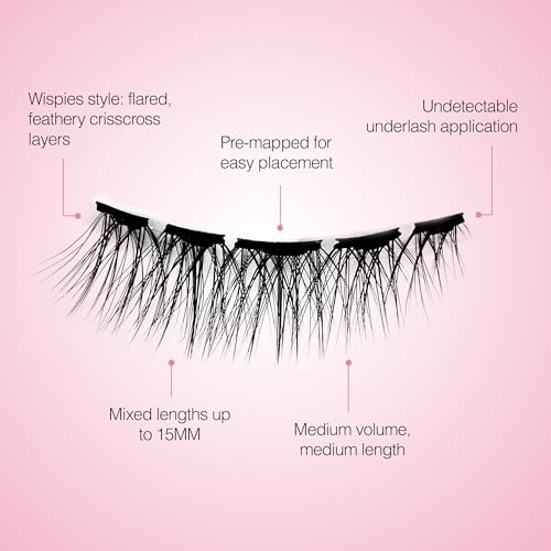 Ardell Press On Lashes Pre-Mapped DIY Lash Clusters - Wispies Volume, Pre-Glued Underlash, Natural Look False Eyelashes, Eyelash Extensions