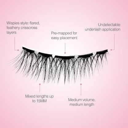 Ardell Press On Lashes Pre-Mapped DIY Lash Clusters - Wispies Volume, Pre-Glued Underlash, Natural Look False Eyelashes, Eyelash Extensions