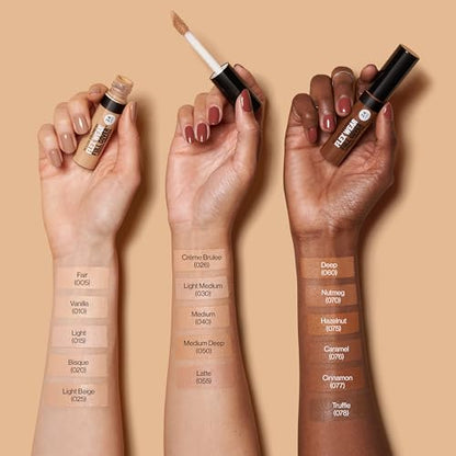 Revlon ColorStay Flex Wear, Full Cover Non-Creasing Concealer, Infused with Hyaluronic Acid & Vitamin E, Flexible Longwear, 076 Caramel, 0.34 Fl Oz