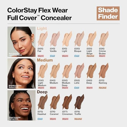Revlon ColorStay Flex Wear, Full Cover Non-Creasing Concealer, Infused with Hyaluronic Acid & Vitamin E, Flexible Longwear, 076 Caramel, 0.34 Fl Oz
