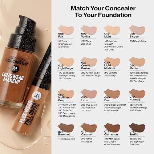 Revlon ColorStay Flex Wear, Full Cover Non-Creasing Concealer, Infused with Hyaluronic Acid & Vitamin E, Flexible Longwear, 076 Caramel, 0.34 Fl Oz