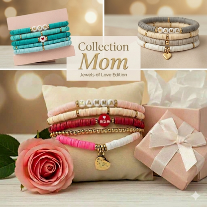 15pc Mom Bracelet Set 3 Packs of 5 Stackable Beaded Pink Silver Turquoise Gold