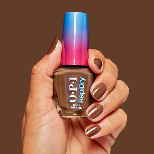 OPI RapiDry Awe of a Sudden | Opaque Dark Brown Shimmer Quick Dry Nail Polish | Vegan, Smudge Proof, Fast Drying