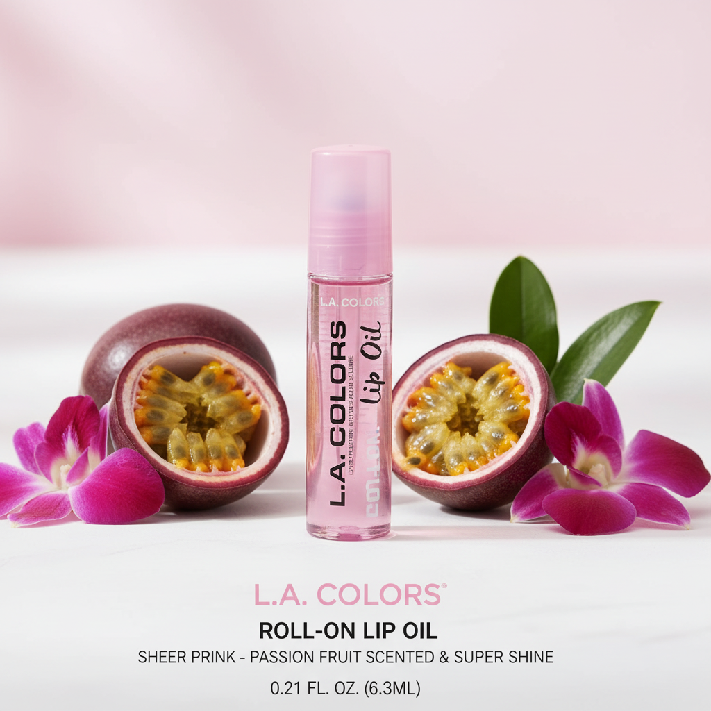 L.A. Colors Roll-On Lip Oil Passion Fruit Sheer Pink Hydrating Lip Gloss 0.21oz