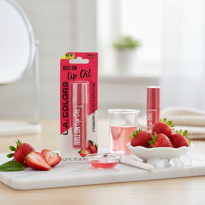 LA Colors Roll-On Lip Oil Sheer Berry Strawberry Scented 0.21oz Super Shine New