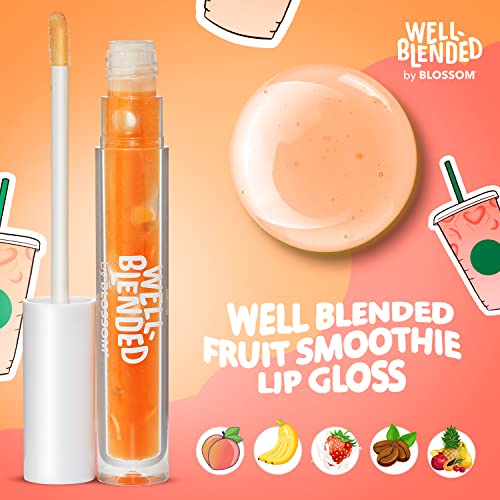 Blossom Lip Gloss Well Blended Fruit Flavored Smoothie Inspired Moisturizing Lip Care, Hydrating Lip Gloss with Wand Applicator, 0.10oz, Just Peachy