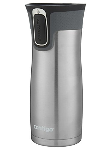 Contigo AUTOSEAL West Loop Vacuum-Insulated Stainless Steel Travel Mugs with Easy-Clean Lid, 16oz., Grapevine & Stainless Steel, 2 Pack