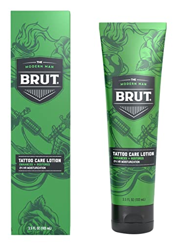 Brut Tattoo Care Lotion 24 Hour Moisturization - Lotion for Tattoos - Enhances Color Vibrancy - Tattoo Lotion Aftercare - Absorbs Quickly - 3.5 oz