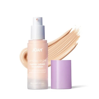 JOAH Crystal Glow Peptide-Infused Foundation, 2-in-1 Multitasking Korean Makeup with Blurring Face Primer, Luminizer, Hydration & Skin Defense for a Flawless Finish, 1.01 Oz, Very Fair Cool