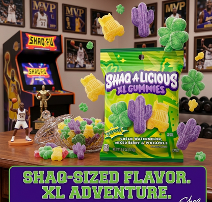 Shaq-A-Licious XL Sour Gummies Watermelon Mixed Berry Pineapple 6.2 oz Bag