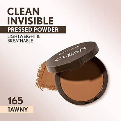 Covergirl Clean Invisible Pressed Powder, Lightweight, Breathable, Vegan Formula, Tawny 165, 0.38oz