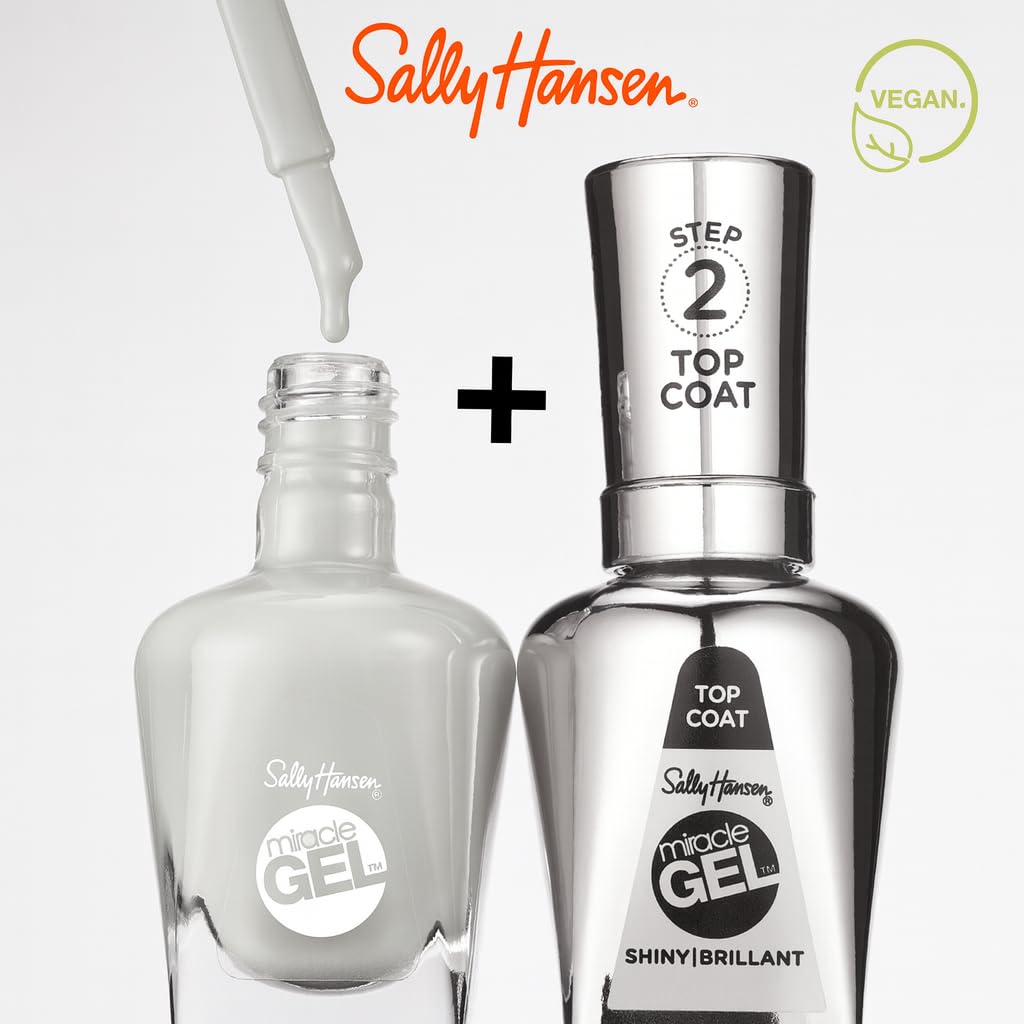 Sally Hansen Miracle Gel Beetlejuice Salon Quality Nail Polish| Gel-Like Formula, Two-Step System, No UV Light Needed, Long Lasting | Opaque, Glittery | 929 Ghost With The Most | Black Nail Polish